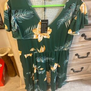 Tropical Green Floral Dress